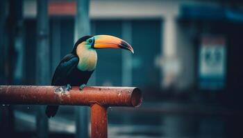 A vibrant macaw perching on a branch in the rainforest generated by AI photo