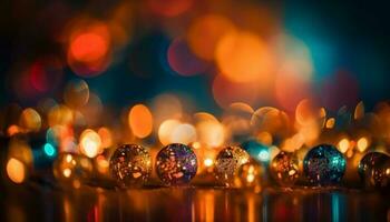 Glittering spheres illuminate the dark backdrop of a winter celebration generated by AI photo