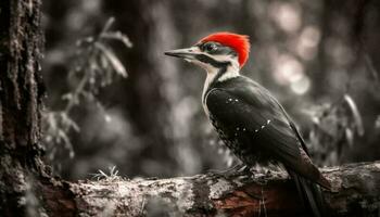 un vistoso pájaro carpintero encaramado en un rama, mirando a cámara generado por ai foto