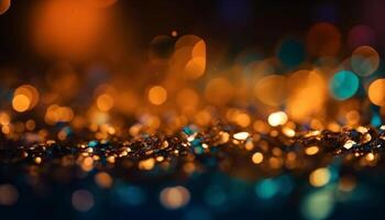 Shiny, glowing Christmas lights illuminate abstract backdrop for celebration generated by AI photo