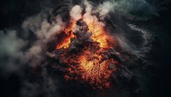 ardiente hoguera ilumina el noche cielo, un natural fenómeno generado por ai foto