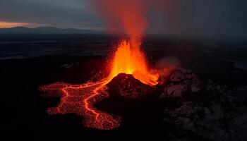 The active volcano inferno erupted, destroying the volcanic landscape generated by AI photo