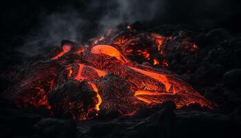 Nature inferno Melting coal fuels glowing bonfire on black background generated by AI photo