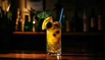 A refreshing mojito with lime and lemon slices on wood generated by AI photo