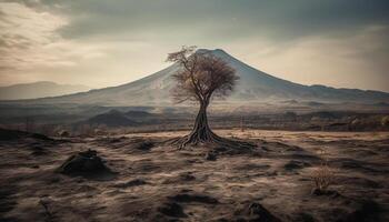 Volcanic landscape erupts with beauty in nature, creating extreme terrain generated by AI photo