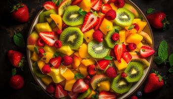 Refreshing summer salad organic berry fruit bowl with kiwi slice generated by AI photo