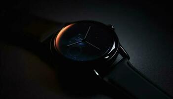hora garrapatas lejos, urgencia brilla en moderno lujo reloj de pulsera generado por ai foto