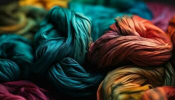 A vibrant collection of multi colored spools for sewing equipment generated by AI photo