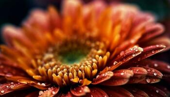 Vibrant gerbera daisy, dew drops on petals, beauty in nature generated by AI photo
