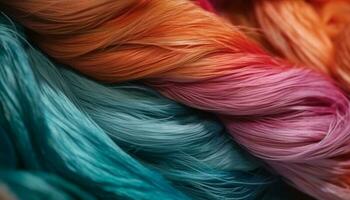 Vibrant colored wool spool creates abstract animal hair embroidery design generated by AI photo