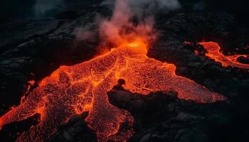 Melting lava flows in fiery inferno, polluting natural landscape generated by AI photo