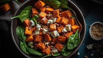 A gourmet vegetarian salad with fresh organic vegetables and herbs generated by AI photo