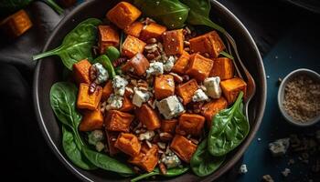 A gourmet vegetarian salad with fresh organic vegetables and herbs generated by AI photo