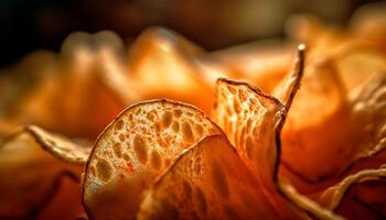 Ripe orange fruit on dry autumn plant, a macro close up generated by AI photo