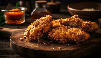 Crunchy fried chicken wings, a pub food classic with dip generated by AI photo
