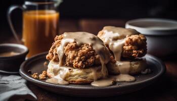 A stack of homemade caramel bread, a sweet indulgence generated by AI photo