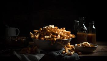 A rustic meal on a wooden table fresh, homemade, cooked generated by AI photo