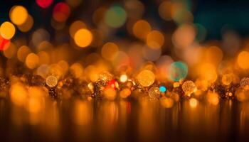 Vibrant celebration Multi colored Christmas lights illuminate abstract backdrop with glitter generated by AI photo