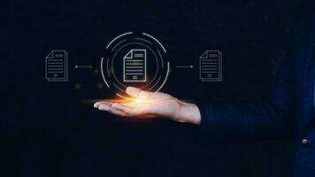 Document Management System DMS, Online documentation database and process automation to efficiently manage files, knowledge and documentation enterprise with ERP. Corporate business technology. photo