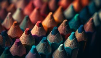 A vibrant rainbow spectrum of colored pencils in a row generated by AI photo