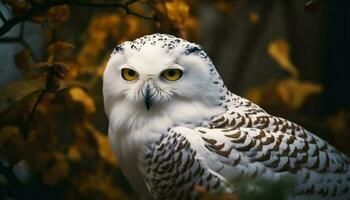 The majestic bird of prey perches on a tree branch generated by AI photo