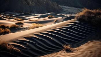 The majestic mountain range rippled in the tranquil scene sunlight generated by AI photo