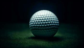 Shiny metal golf ball on tee, success in competition generated by AI photo