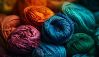 un vibrante pelota de multi de colores hilo para creativo de coser aficiones generado por ai foto
