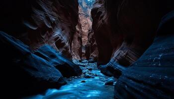 Exploring Antelope Canyon Majestic rock formations, flowing water, and mystery generated by AI photo