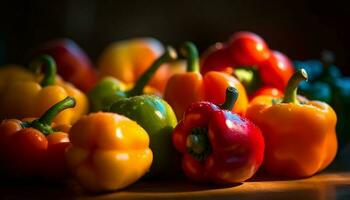 Vibrant colored bell peppers, fresh from the farm, for healthy eating generated by AI photo