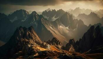 Majestic mountain range at sunset, a beauty in nature landscape generated by AI photo