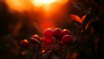 Ripe berry fruit on branch, vibrant colors in nature beauty generated by AI photo