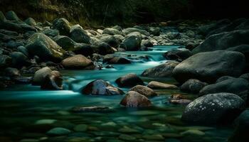 Tranquil scene of flowing water in tropical rainforest ravine generated by AI photo