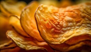 un esponjoso, horneado postre con un dulce Fruta rebanada modelo generado por ai foto