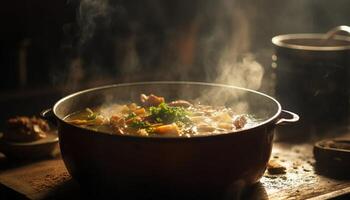 sano estofado cocido con carne y vegetales generado por ai foto