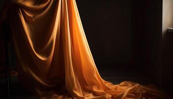 Golden elegance on stage, velvet curtain shines generated by AI photo