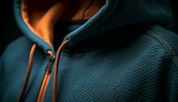 Hooded jacket in blue, warmth for winter generated by AI photo