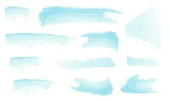 Set of watercolor stains and spots on a white background. Watercolor texture with brush strokes. Round, rectangle, spot. Blue, turquoise, gradient. The sky colors. Vector. Isolated. vector