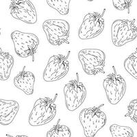 Seamless pattern with contour strawberries. Berries in hand drawn sketch style. Cute doodles in vector on a white background. Diet organic products. Monochrome background for design wrapping paper