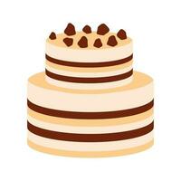 Wedding or birthday cake. Two-tiered Puff cake in non-brown colors. Vector dessert icon isolated on white background. Flat style illustration for anniversaries, weddings, birthdays, parties.
