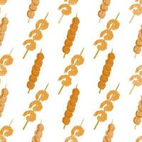 Seamless pattern of Asian food, Kebabs skewers. vector