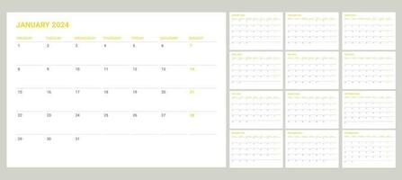 set calendar 2024 with simple and modern design vector