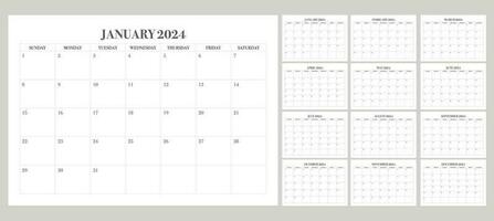 2024 Simple set calendar start on sunday vector