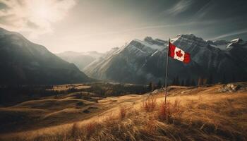 Majestic mountain range, tranquil meadow, autumn beauty generated by AI photo