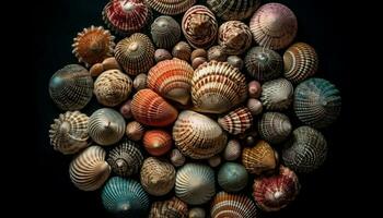 Colorful seashell collection, beauty in nature design generated by AI photo