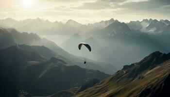 Men flying high up in mountain range generated by AI photo