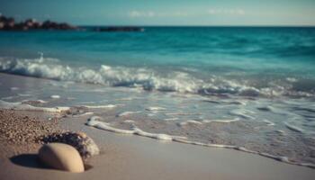 Tranquil waves crash on bright stone coastline generated by AI photo