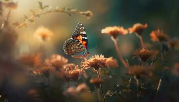 mariposa ala en enfocar, flor cabeza elegancia generado por ai foto