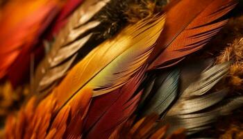 Vibrant colors of animal feathers in nature generated by AI photo