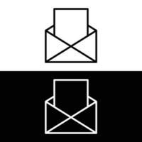 Open envelope with document outline icon on white and black background vector